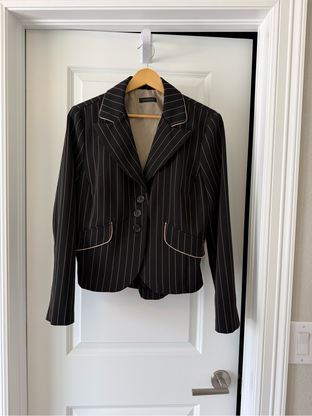 Courtenay Black Blazer with Tan Pinstripes